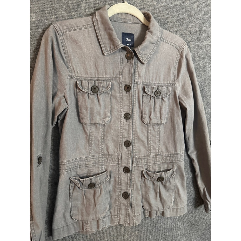 Gap Gray Linen Blend Utility Jacket Button Front … - image 5